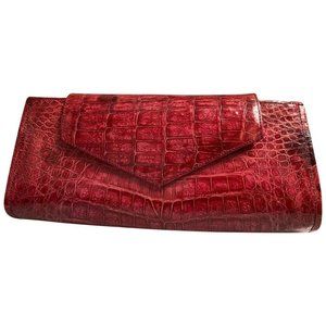 Alma Red Croc Leather Clutch